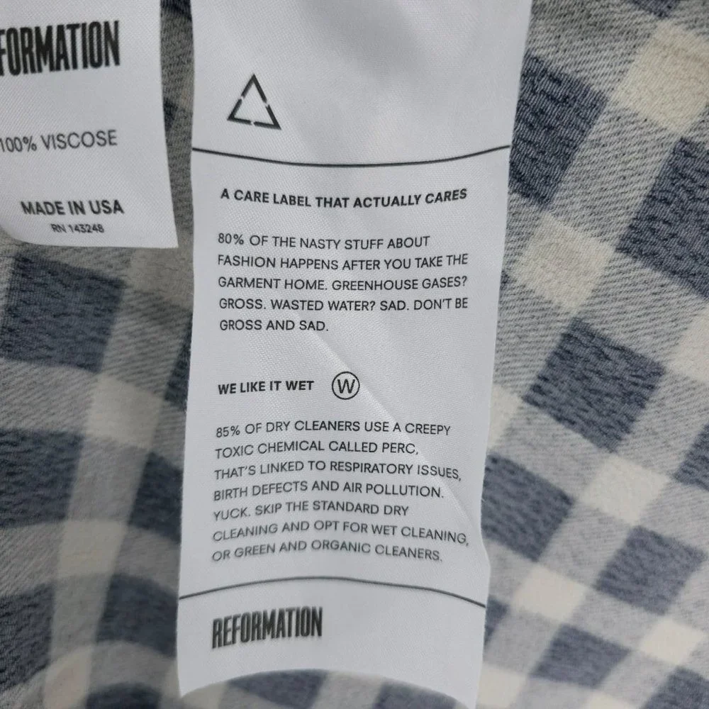 REFORMATION Mini Dress Blue White Gingham Check Fit Flare XS - Picture 7 of 8